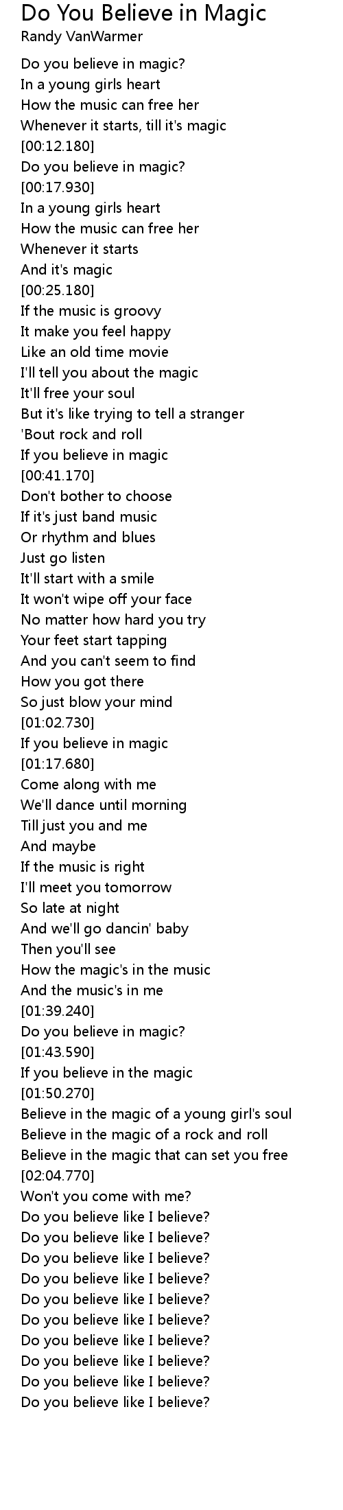 Do You Believe In Magic Lyrics Follow Lyrics