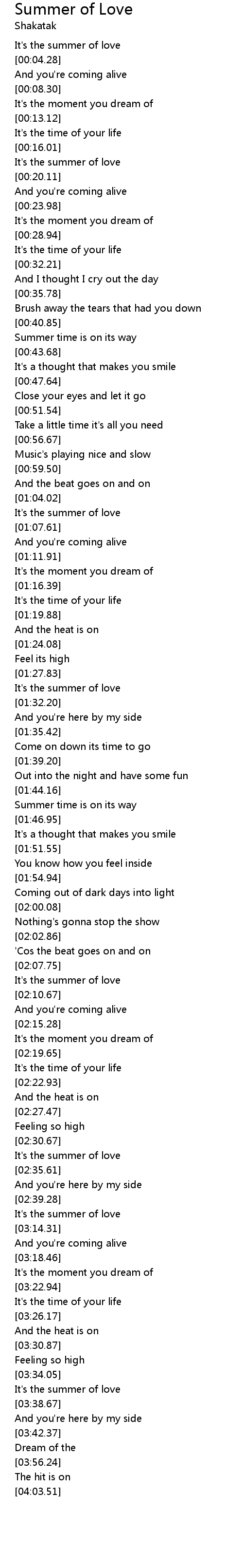 Summer Of Love Lyrics Follow Lyrics