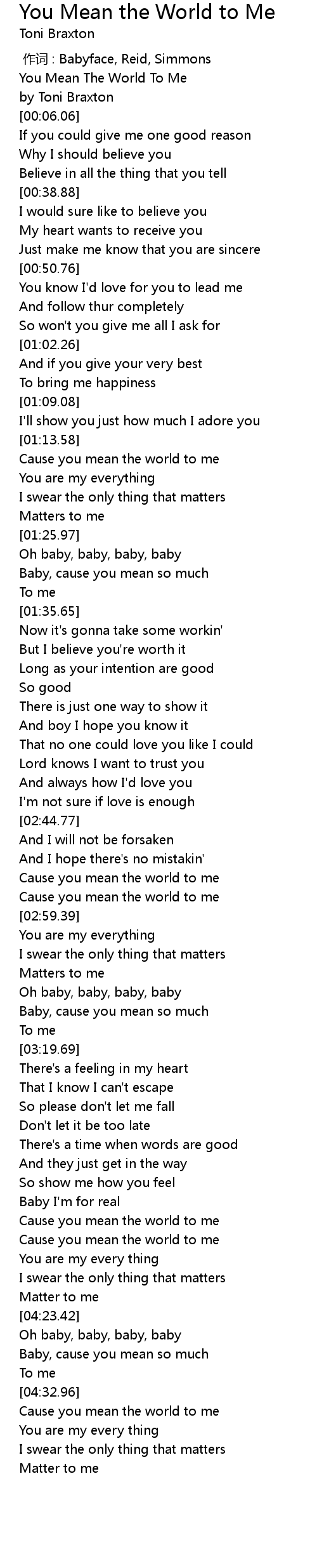 You Mean The World To Me Lyrics Follow Lyrics