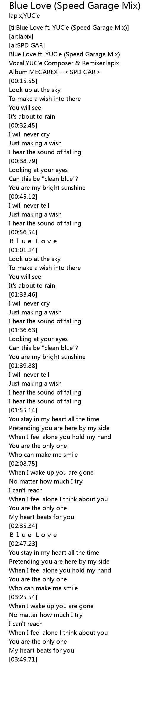 Blue Love Speed Garage Mix Lyrics Follow Lyrics