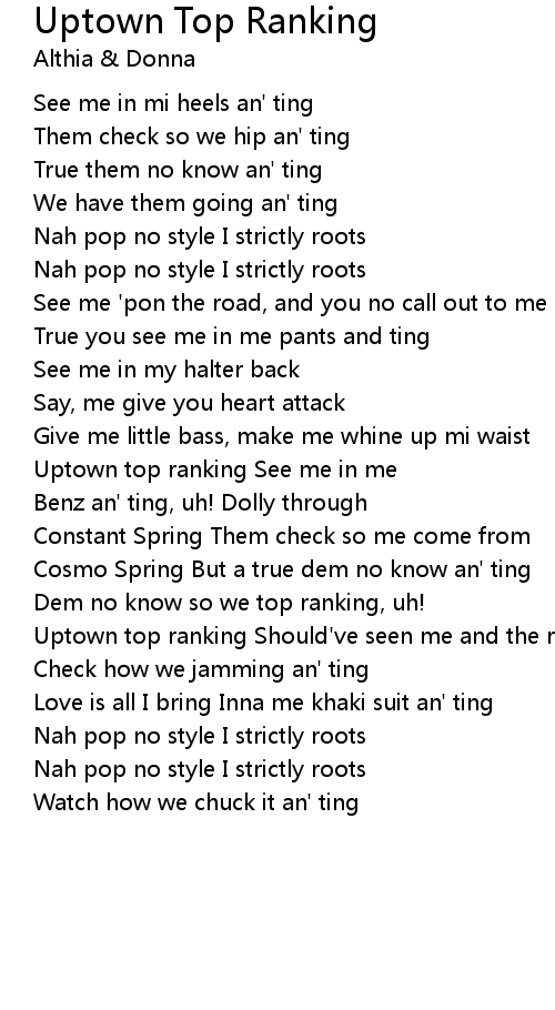 Uptown Top Ranking Lyrics - Follow Lyrics