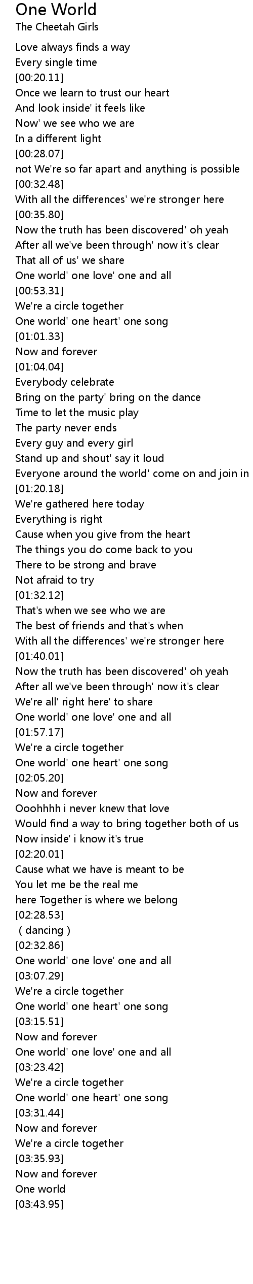 One World Lyrics - Follow Lyrics