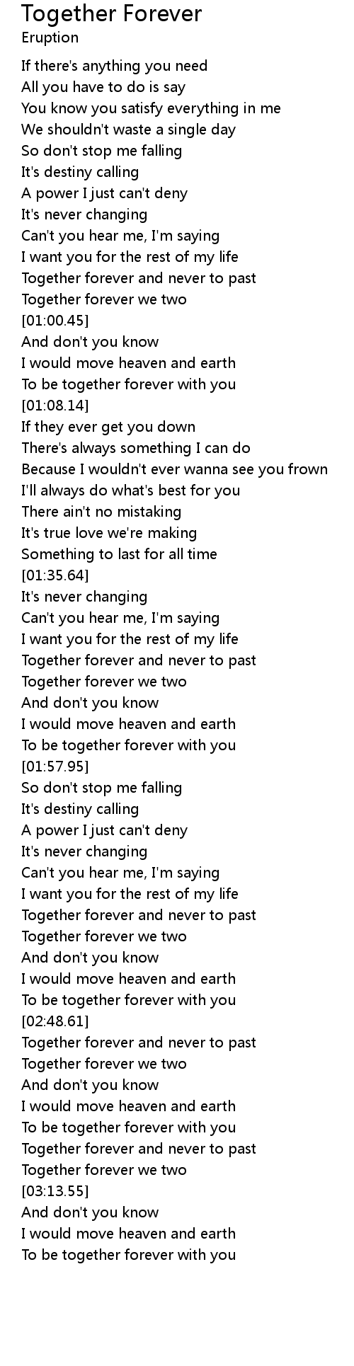 Together Forever Lyrics Follow Lyrics