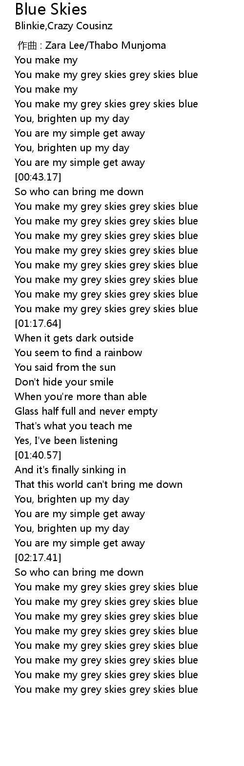 Blue Skies Lyrics Follow Lyrics