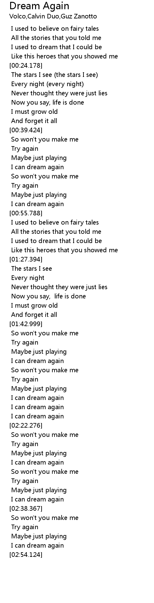 Dream Again Lyrics Follow Lyrics