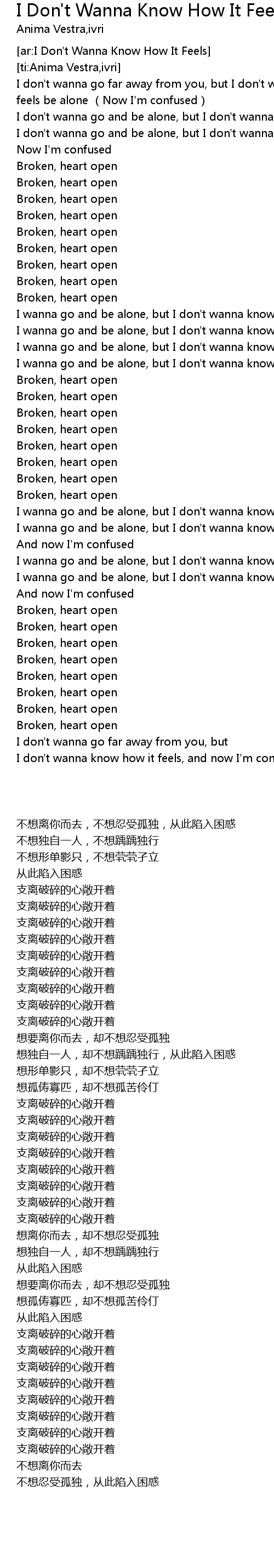 I Don't Wanna Know How It Feels Lyrics