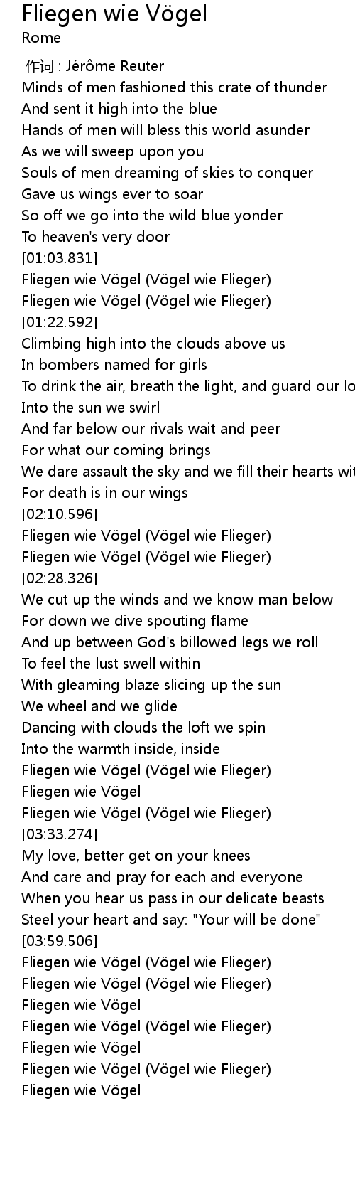 Fliegen Wie Vogel Fliegen Wie V Gel Lyrics Follow Lyrics