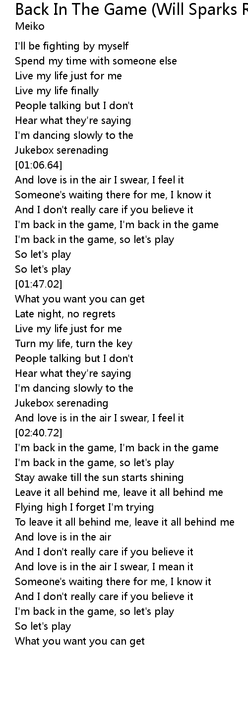 Back In The Game (Will Sparks Remix) Lyrics - Follow Lyrics