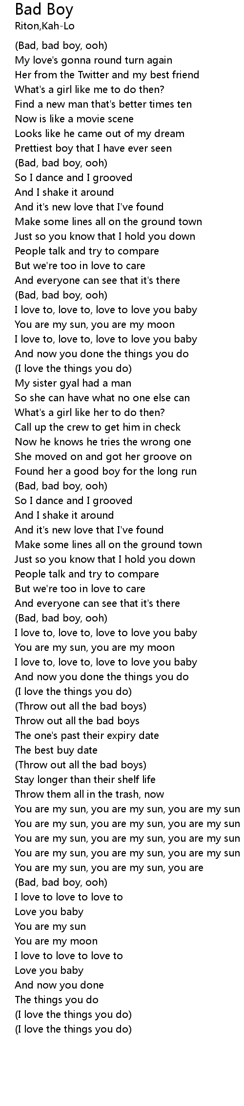 Bad Boy Lyrics Follow Lyrics