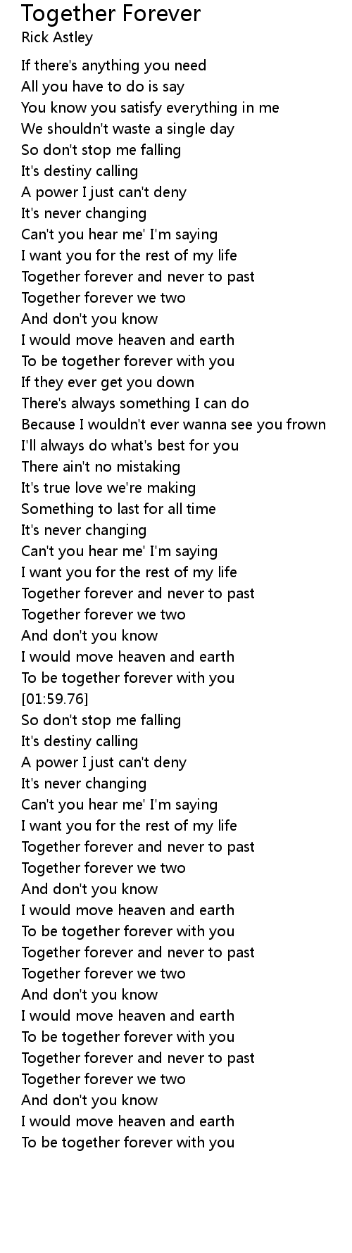 Together Forever Lyrics Follow Lyrics