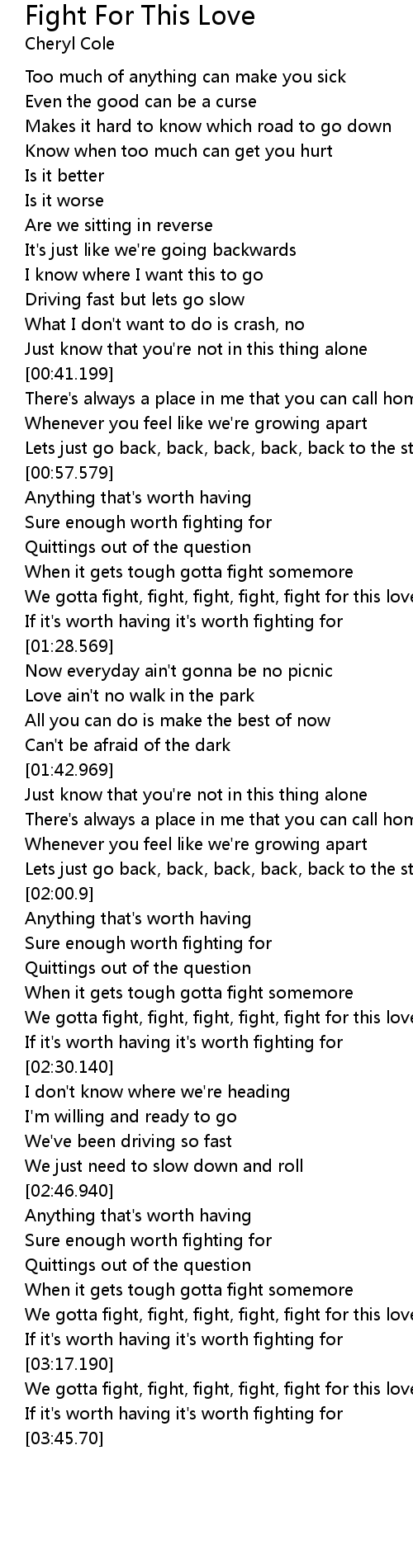 Fight For This Love Lyrics Follow Lyrics