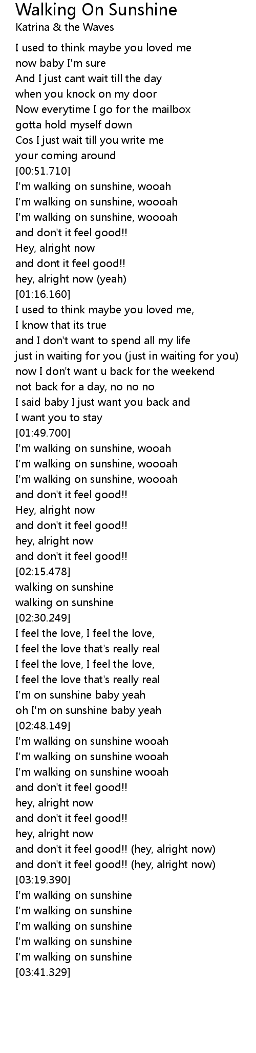 Katrina and the Waves – Walking on Sunshine Lyrics