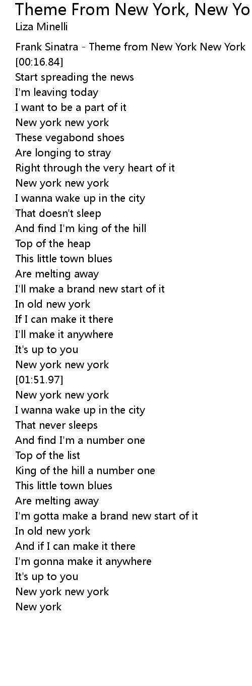 Theme From New York New York Lyrics Follow Lyrics