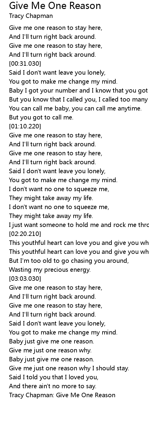 Give Me One Reason Lyrics - Follow Lyrics