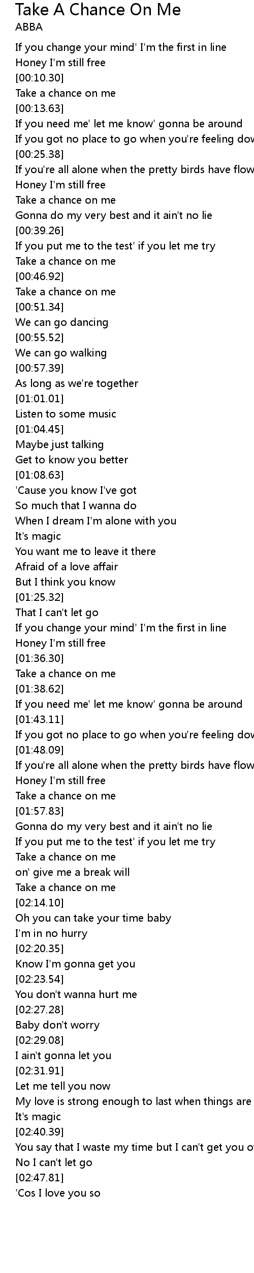 Take A Chance On Me Lyrics Follow Lyrics