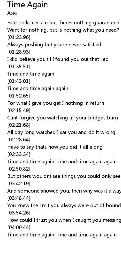 Time Again Lyrics Follow Lyrics