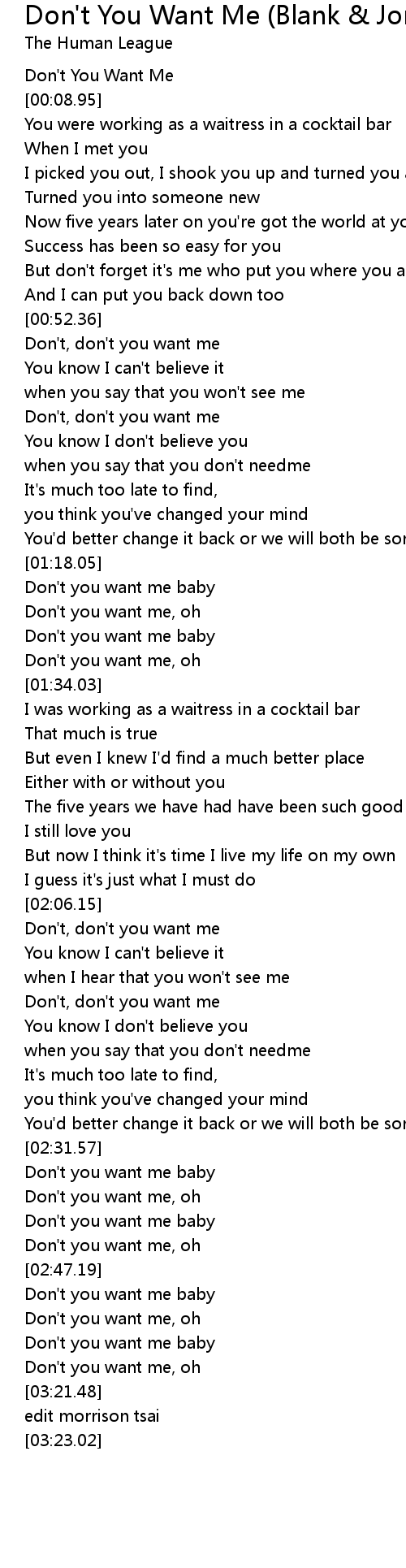 Don T You Want Me Blank Jones So80s Monster Mix Lyrics Follow Lyrics