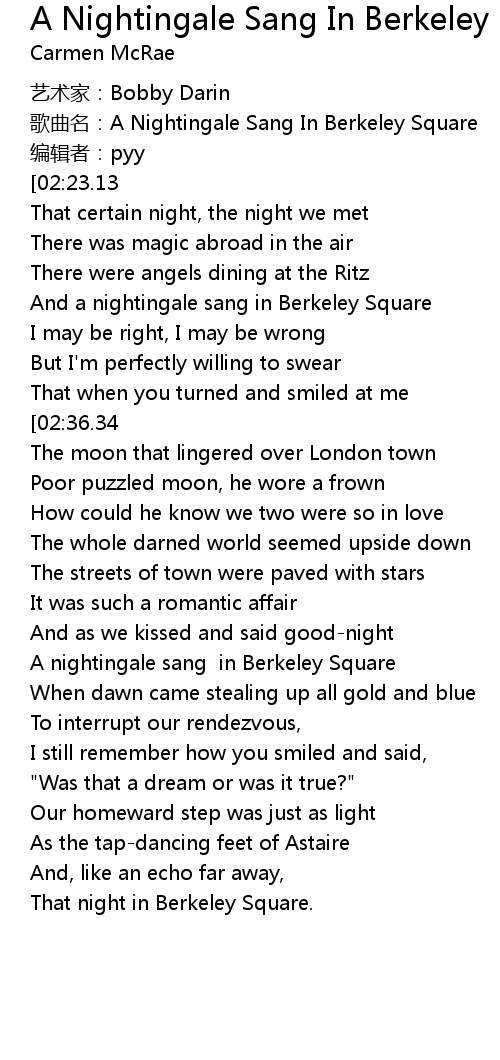 A Nightingale Sang In Berkeley Square Lyrics Follow Lyrics