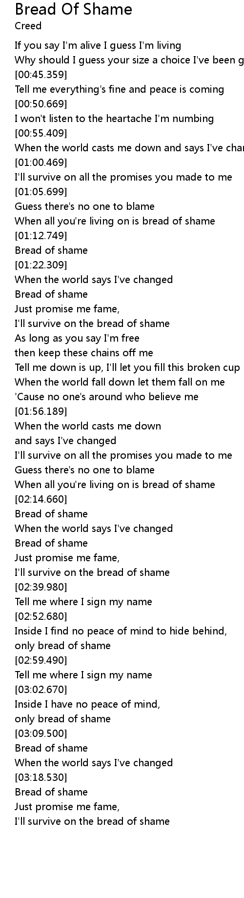 Bread Of Shame Lyrics Follow Lyrics