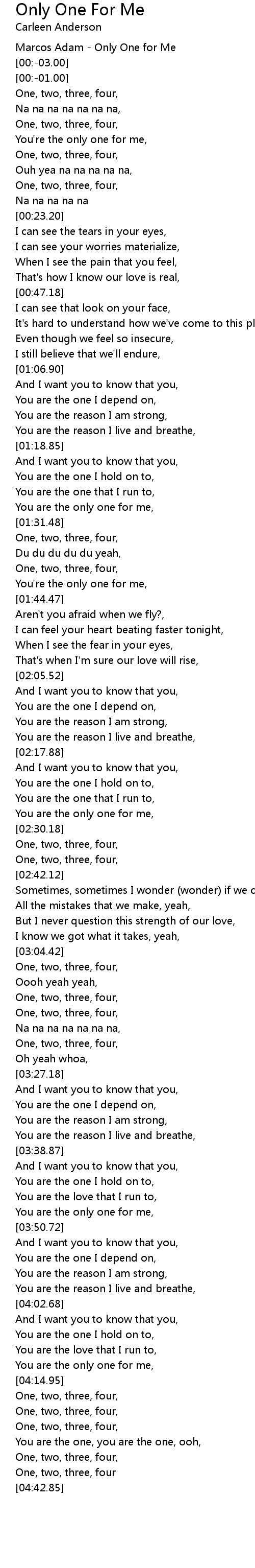 Only One For Me Lyrics Follow Lyrics