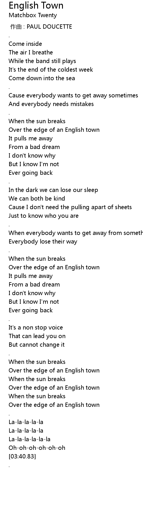 English Town Lyrics Follow Lyrics