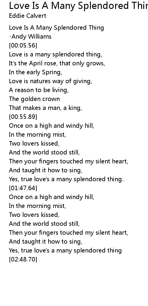 Love Is A Many Splendored Thing Lyrics Follow Lyrics