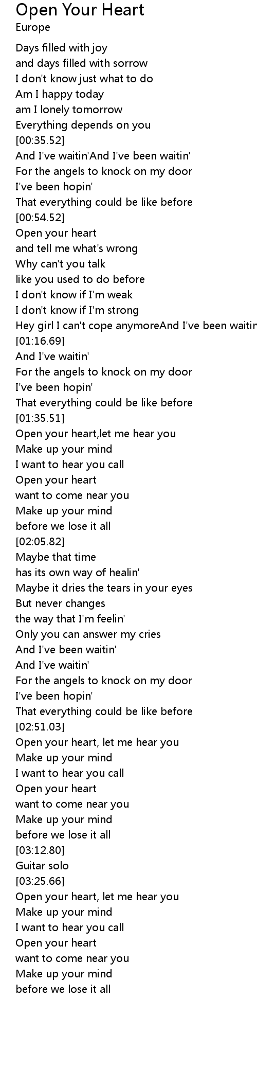 Open Your Heart Lyrics Follow Lyrics