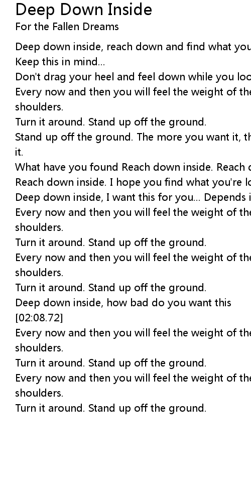 Deep Down Inside Lyrics Follow Lyrics