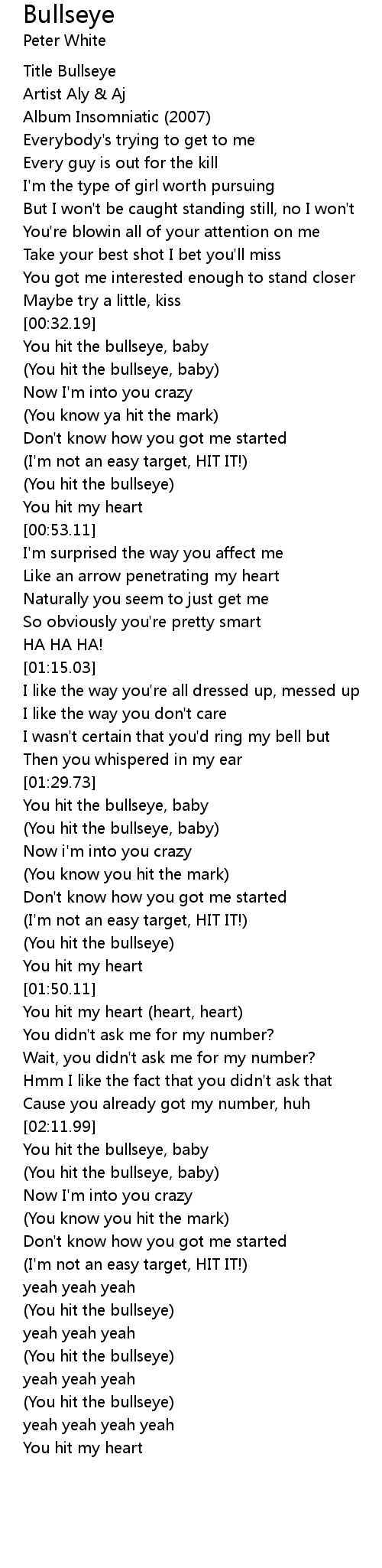 Bullseye Lyrics Follow Lyrics