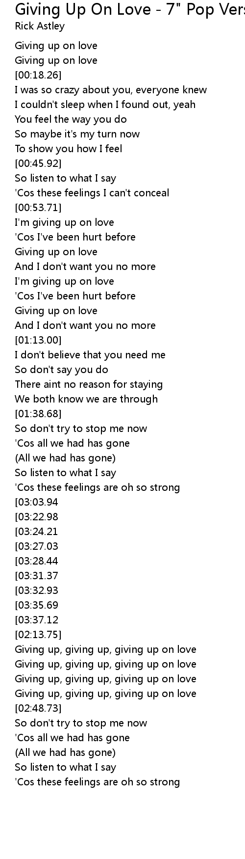 Giving Up On Love 7 Pop Version Lyrics Follow Lyrics