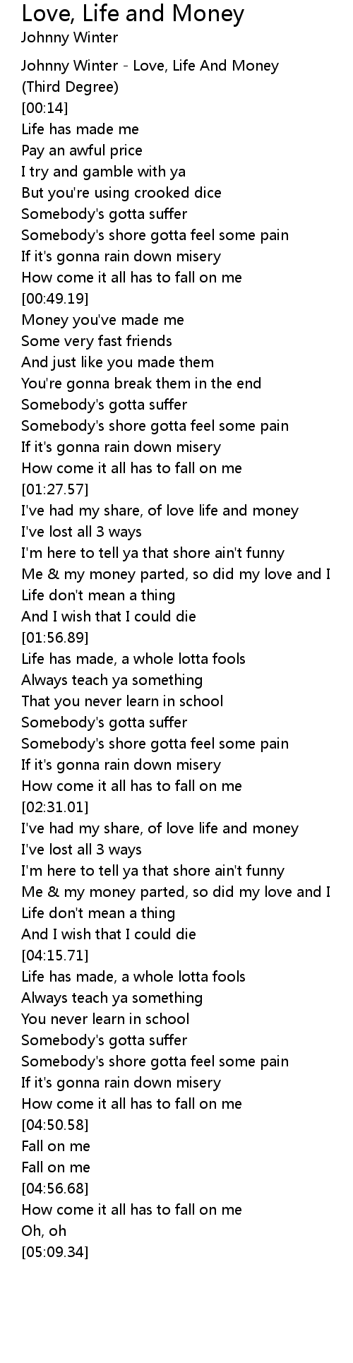 Love Life And Money Lyrics Follow Lyrics