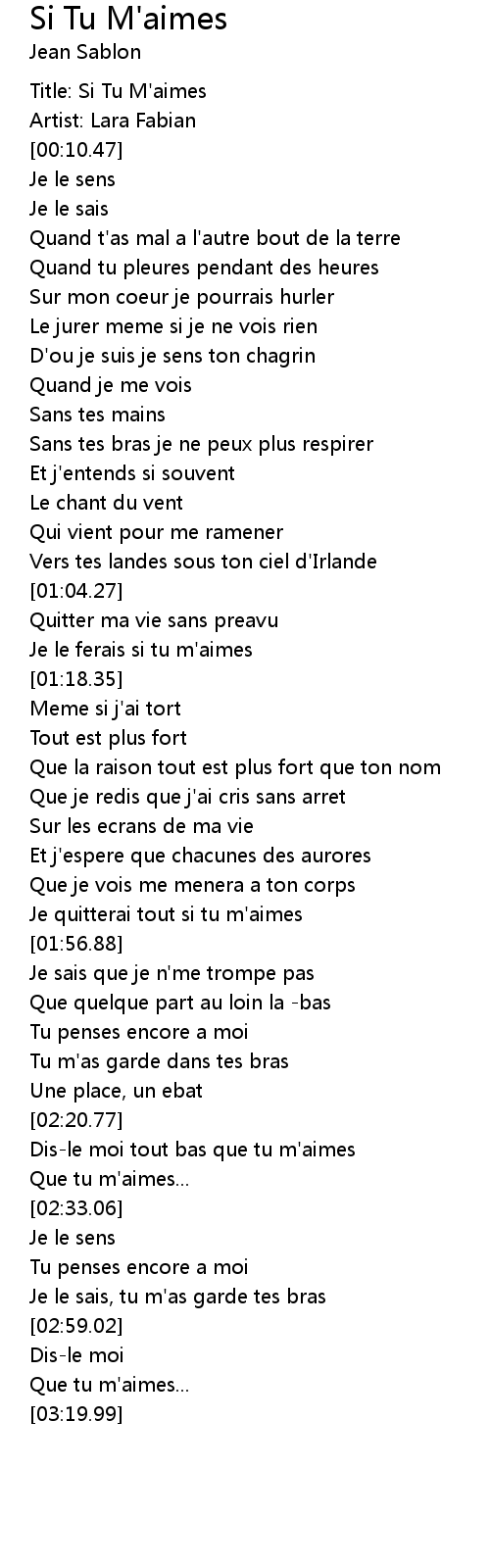 Est Ce Que Tu M Aimes Lyrics French