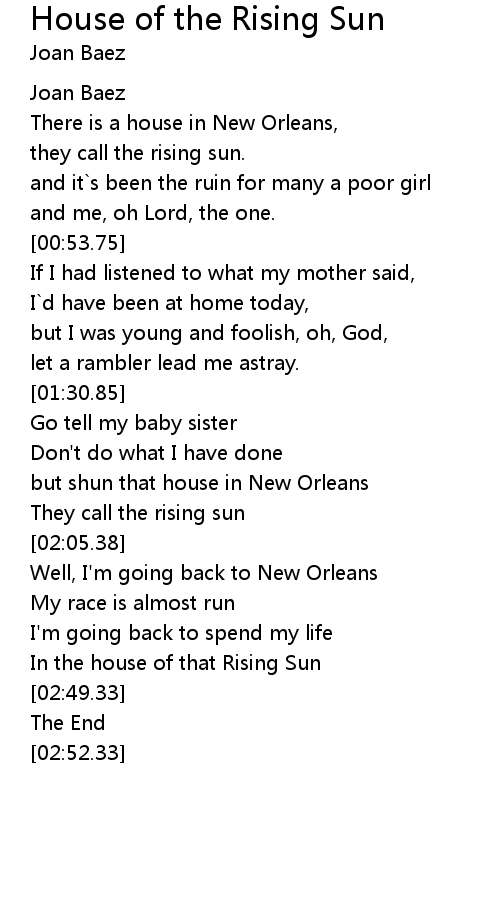 house of the rising sun lyrics follow lyrics