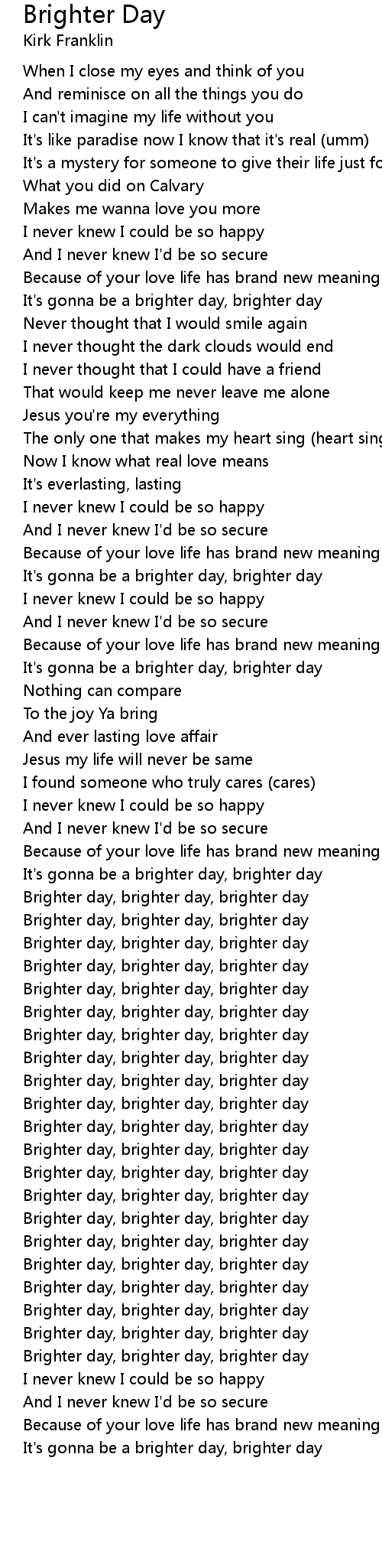 Brighter Day Lyrics Follow Lyrics