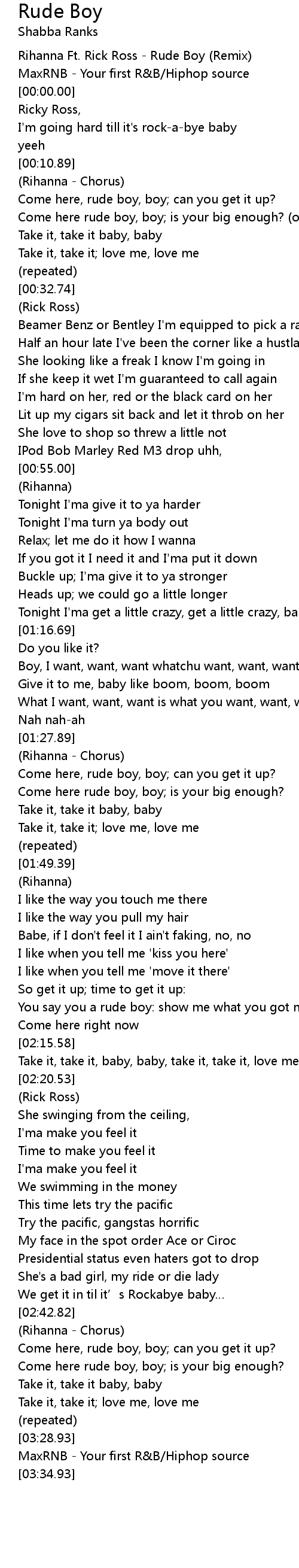 Rude Boy Lyrics Follow Lyrics