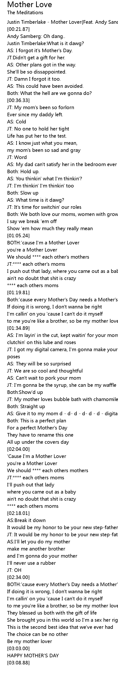 Mother Love Lyrics Follow Lyrics