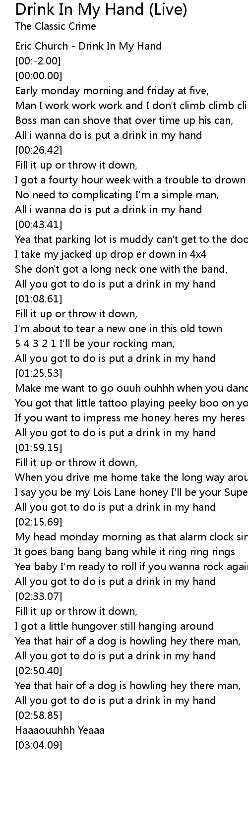 Drink In My Hand Live Lyrics Follow Lyrics