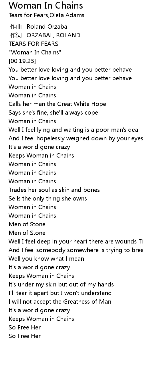 Woman in chains-Tears for fears (tradução) 