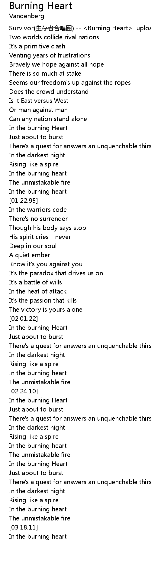 Survivor - Burning Heart (Tradução