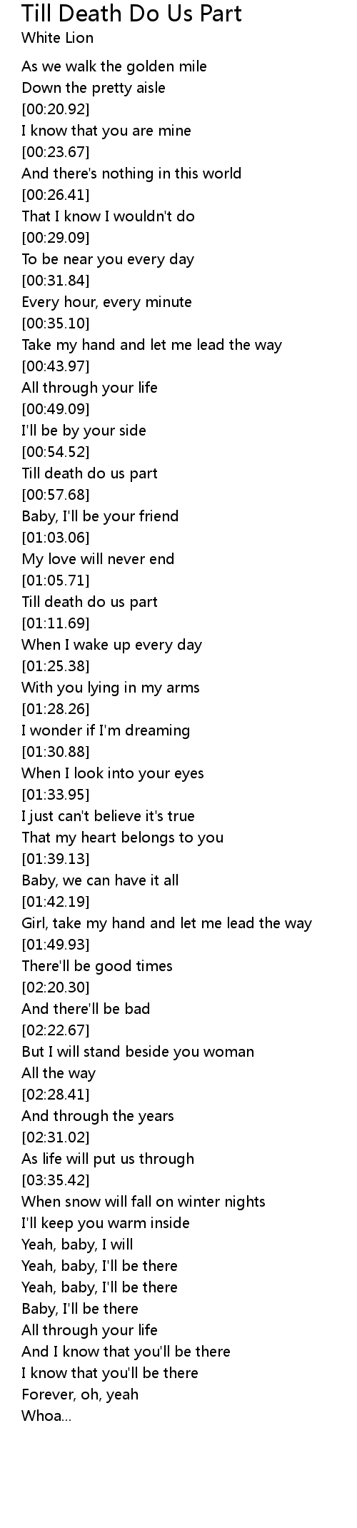 Till Death Do Us Part Lyrics Follow Lyrics