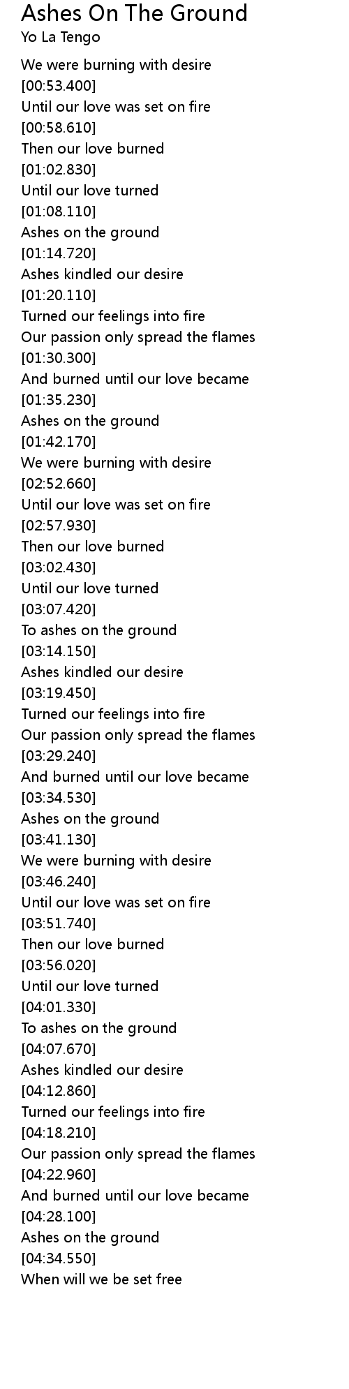 Ashes On The Ground Lyrics Follow Lyrics