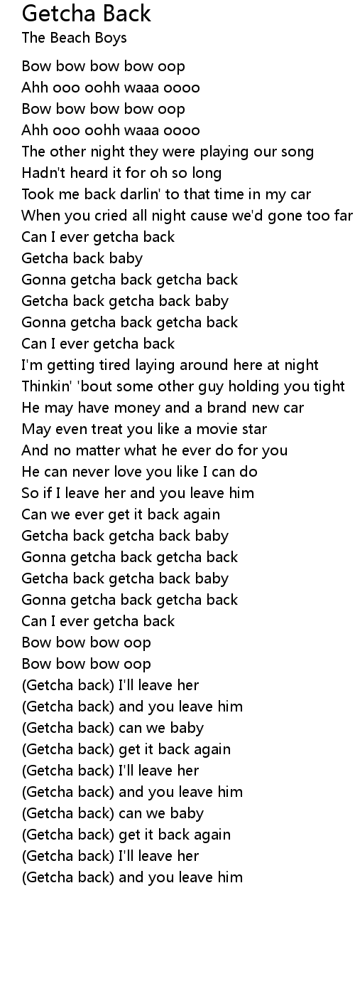 Getcha Back Lyrics - Follow Lyrics