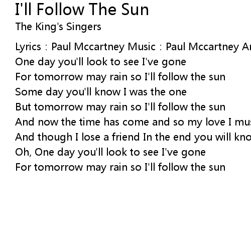 I Ll Follow The Sun Lyrics Follow Lyrics