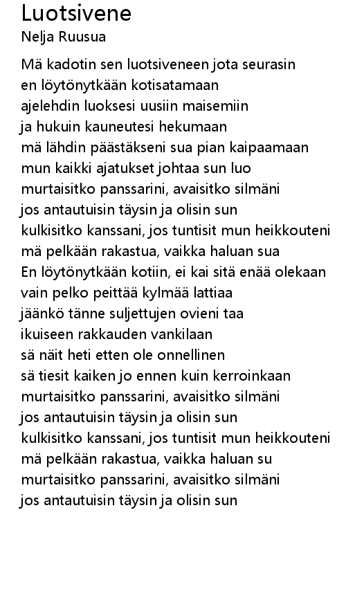 Luotsivene Lyrics - Follow Lyrics