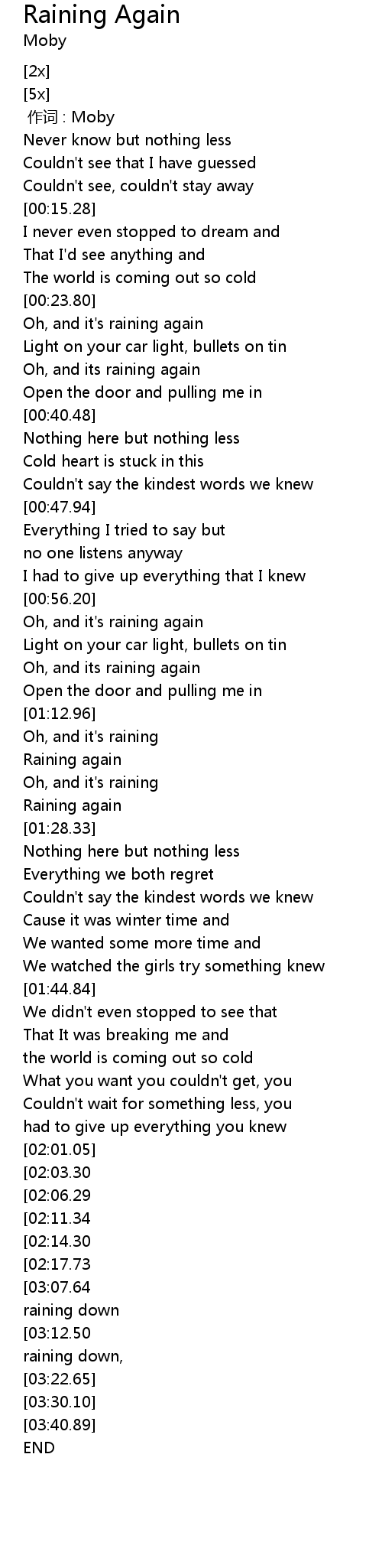 Raining Again Lyrics Follow Lyrics