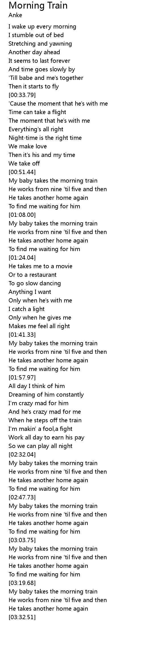 Morning Train Lyrics Follow Lyrics