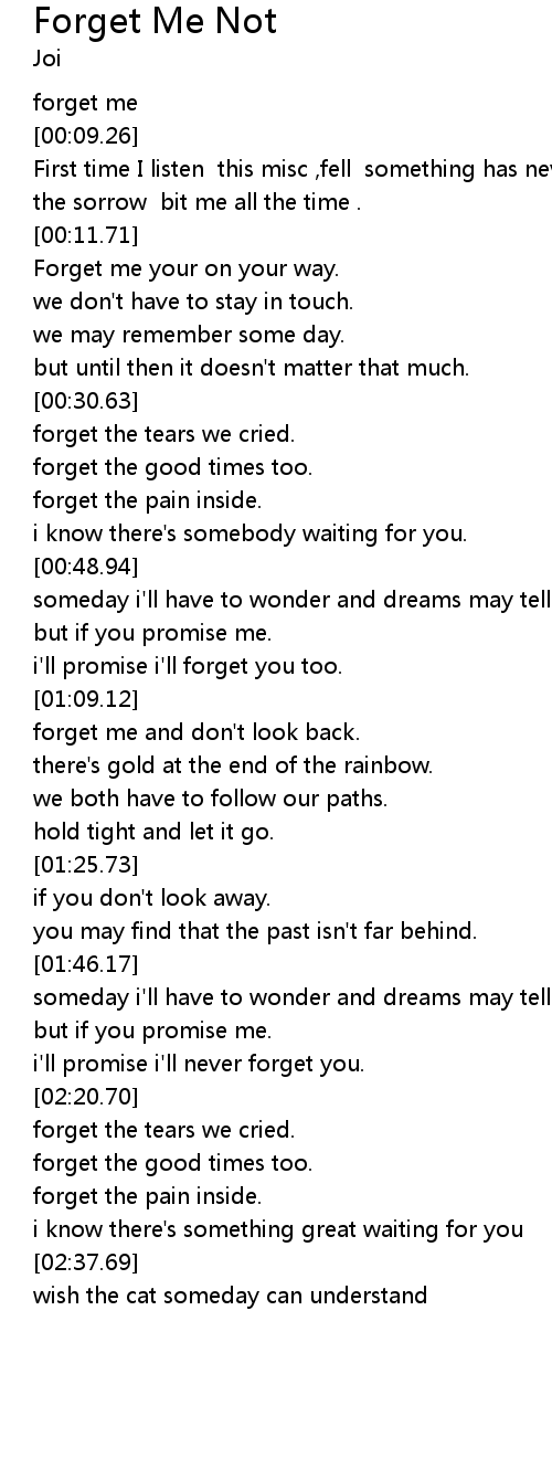 Forget Me Not Lyrics Follow Lyrics