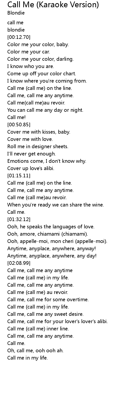 Call Me Karaoke Version Lyrics Follow Lyrics