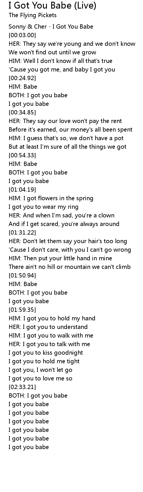 I Got You Babe Live Lyrics Follow Lyrics