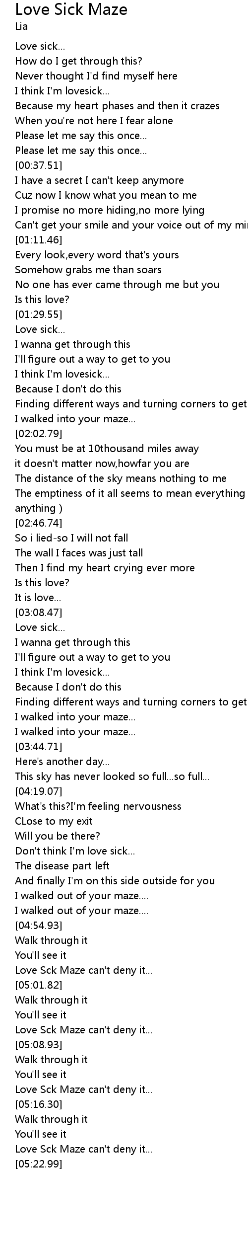 Love Sick Maze Lyrics Follow Lyrics